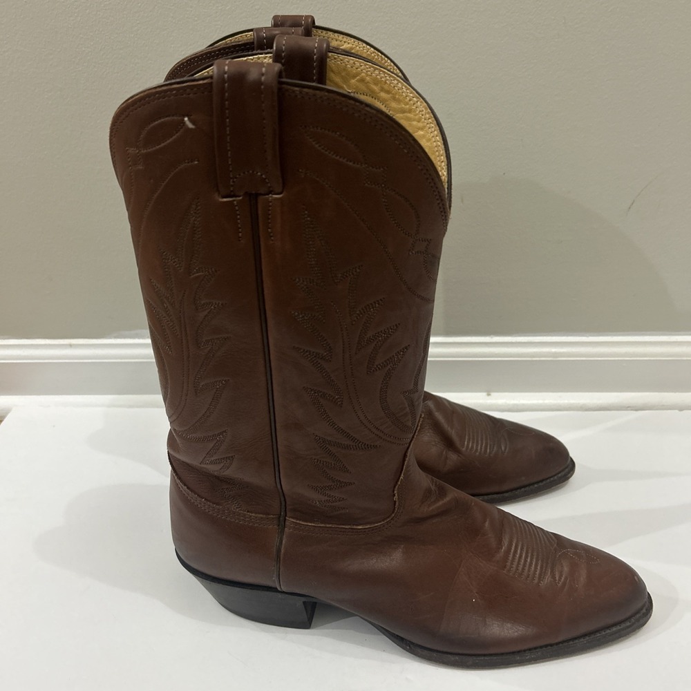 Vtg Nocona Made In USA Western Cowboy Rancho Leather Boots Brown Men's  10.5 D